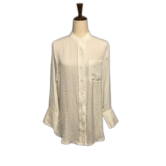 Gibson Latimer Cream Mandarin Collar Button Blouse - Picture 1 of 10